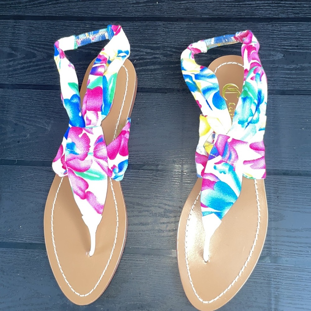 NWT Boho Candela Thong flat MULTICOLOR FLORAL hippie TROPICAL flower SANDAL 7 - Picture 7 of 11